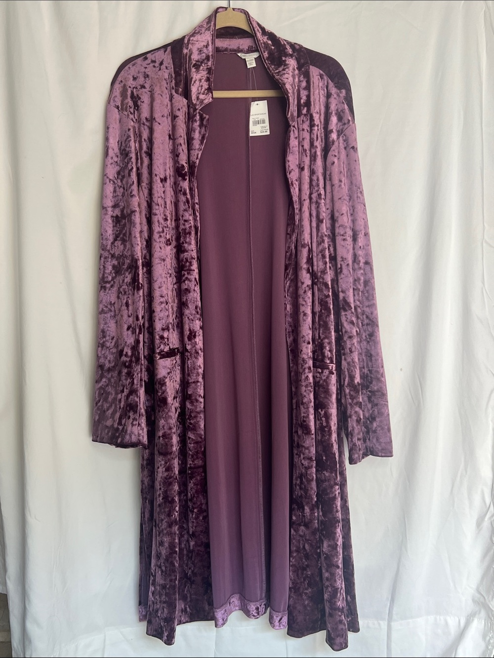 Cato Velvet Long Duster Coat - Mauve Plum